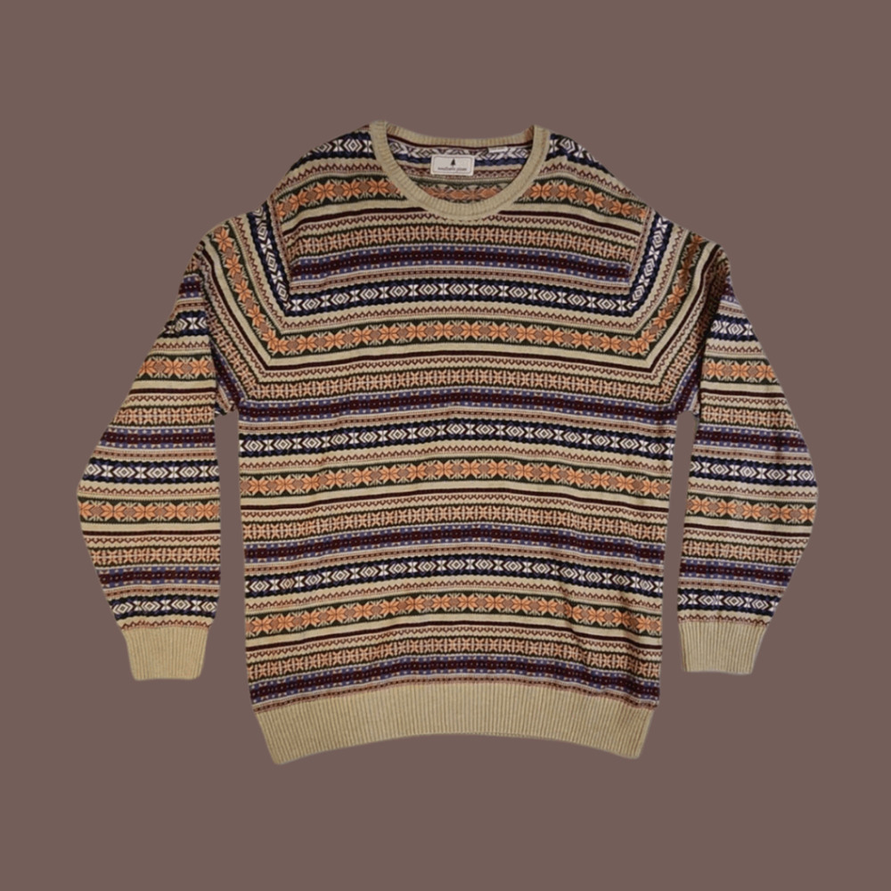 Southern Pines Fair Isle Sweater | Tan Multicolor | Size XL | Vintage